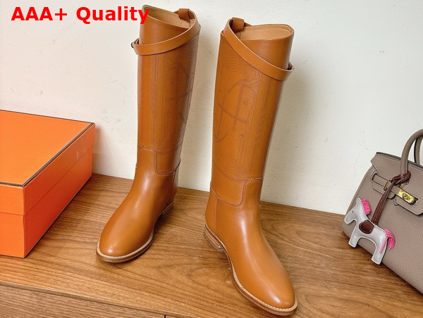 Hermes Jumping Boot in Naturel Embroidered Calfskin Replica