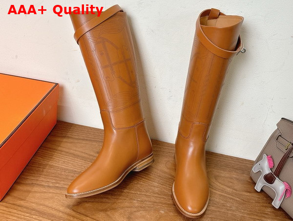 Hermes Jumping Boot in Naturel Embroidered Calfskin Replica