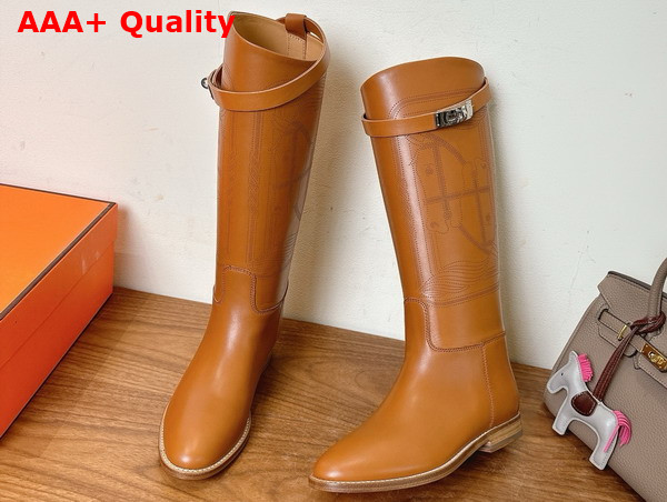 Hermes Jumping Boot in Naturel Embroidered Calfskin Replica