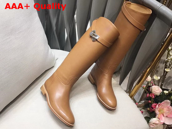 Hermes Jumping Boot in Tan Box Calfskin with Kelly Strap Replica