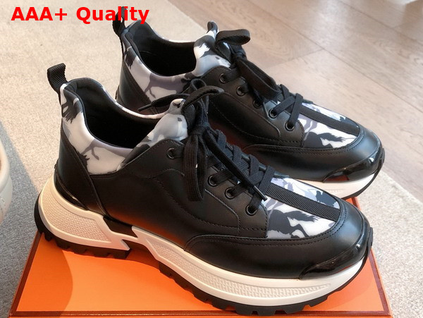 Hermes Jumpy Sneaker in Black Multicolor Technical Jersey and Calfskin Replica