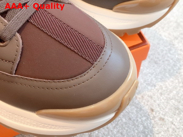 Hermes Jumpy Sneaker in Chocolate Technical Jersey and Calfskin Replica