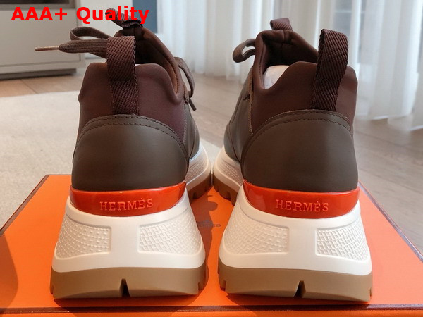 Hermes Jumpy Sneaker in Chocolate Technical Jersey and Calfskin Replica