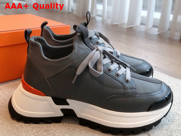 Hermes Jumpy Sneaker in Grey Technical Jersey and Calfskin Replica