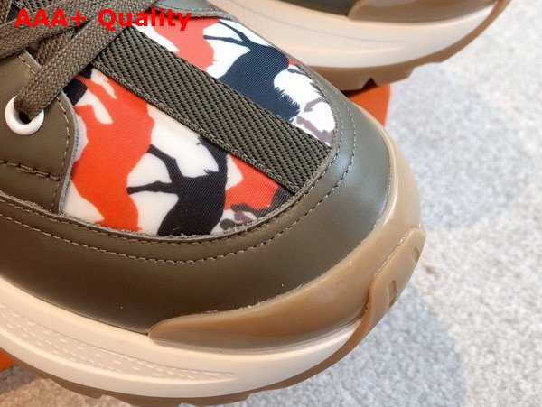 Hermes Jumpy Sneaker in Khaki Multicolor Technical Jersey and Calfskin Replica