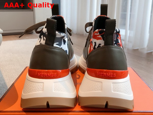 Hermes Jumpy Sneaker in Khaki Multicolor Technical Jersey and Calfskin Replica