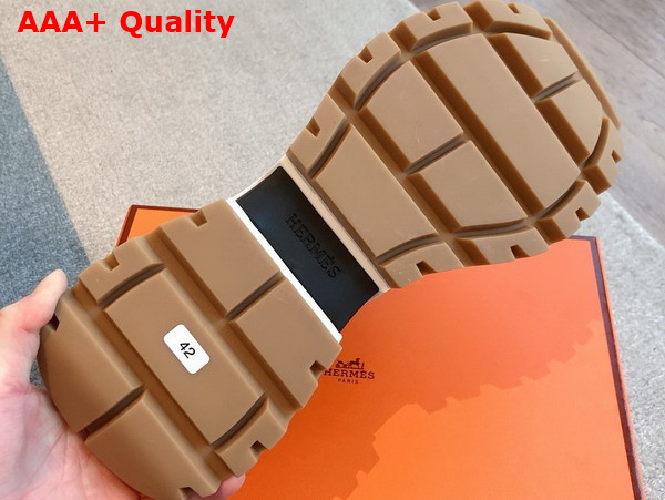 Hermes Jumpy Sneaker in Khaki Multicolor Technical Jersey and Calfskin Replica