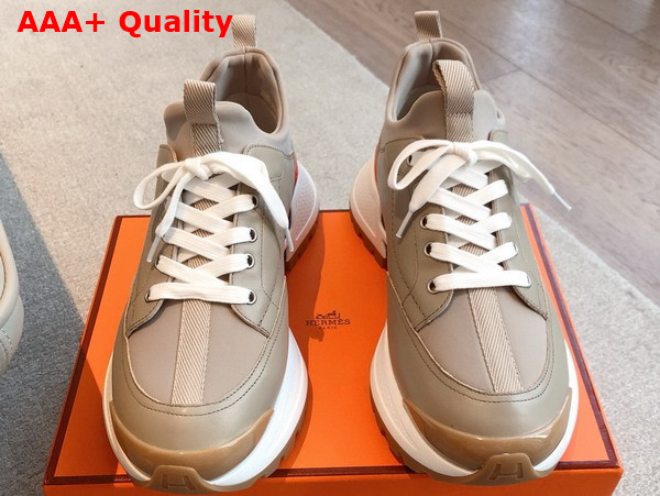 Hermes Jumpy Sneaker in Light Grey Technical Jersey and Calfskin Replica