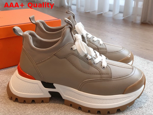 Hermes Jumpy Sneaker in Light Grey Technical Jersey and Calfskin Replica