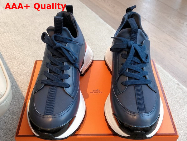 Hermes Jumpy Sneaker in Navy Technical Jersey and Calfskin Replica