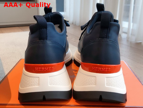 Hermes Jumpy Sneaker in Navy Technical Jersey and Calfskin Replica