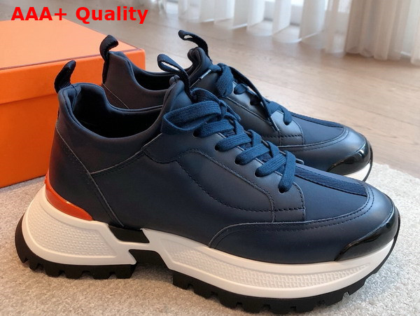 Hermes Jumpy Sneaker in Navy Technical Jersey and Calfskin Replica