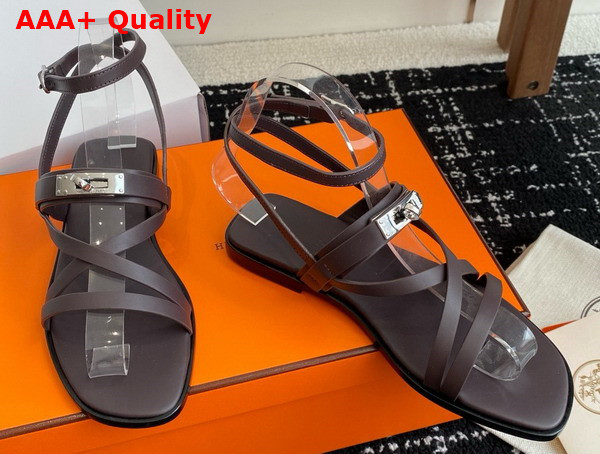 Hermes June Sandal in Dark Brown Calfskin Replica