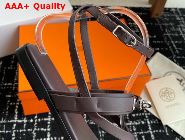 Hermes June Sandal in Dark Brown Calfskin Replica