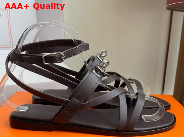Hermes June Sandal in Dark Brown Calfskin Replica
