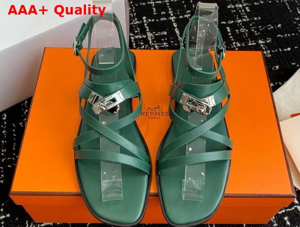 Hermes June Sandal in Green Calfskin Replica
