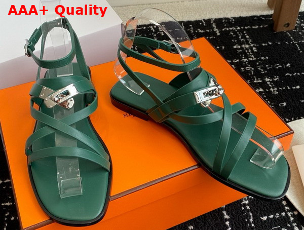 Hermes June Sandal in Green Calfskin Replica
