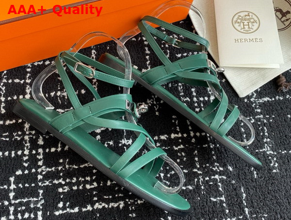 Hermes June Sandal in Green Calfskin Replica