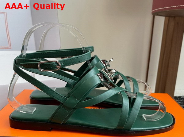 Hermes June Sandal in Green Calfskin Replica