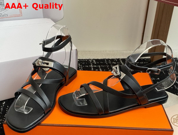 Hermes June Sandal in Noir Calfskin Replica