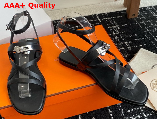Hermes June Sandal in Noir Calfskin Replica