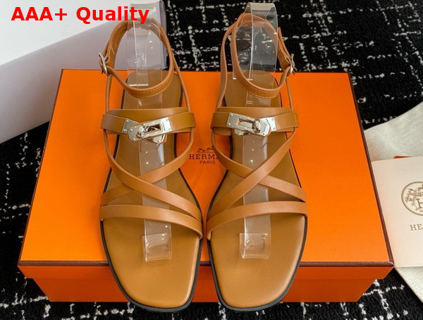 Hermes June Sandal in Tan Calfskin Replica