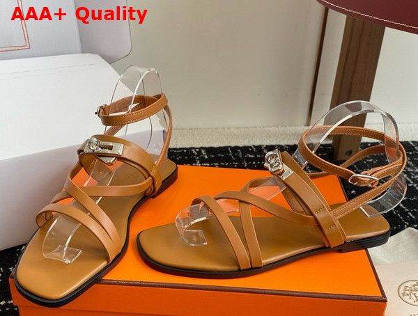 Hermes June Sandal in Tan Calfskin Replica