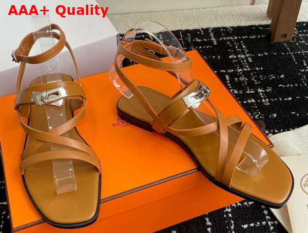Hermes June Sandal in Tan Calfskin Replica