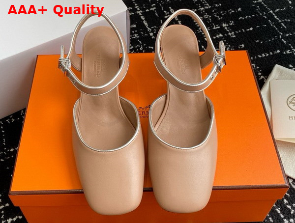 Hermes Kamilla 60 Pump Beige Perlino Gris Argente Goatskin and Nappa Leather Replica