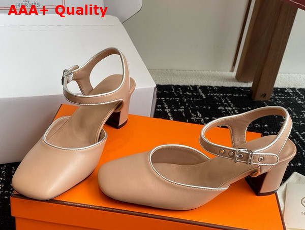 Hermes Kamilla 60 Pump Beige Perlino Gris Argente Goatskin and Nappa Leather Replica