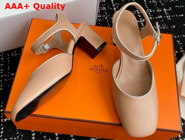 Hermes Kamilla 60 Pump Beige Perlino Gris Argente Goatskin and Nappa Leather Replica