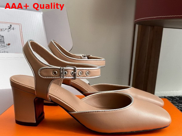 Hermes Kamilla 60 Pump Beige Perlino Gris Argente Goatskin and Nappa Leather Replica