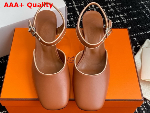 Hermes Kamilla 60 Pump Marron Alezan Beige Perlino Goatskin and Nappa Leather Replica