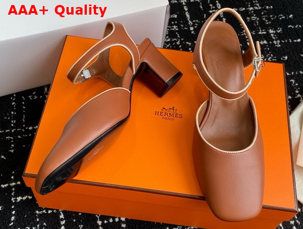 Hermes Kamilla 60 Pump Marron Alezan Beige Perlino Goatskin and Nappa Leather Replica