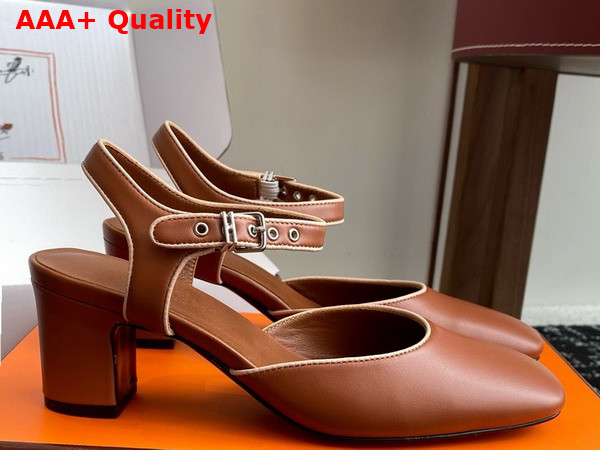 Hermes Kamilla 60 Pump Marron Alezan Beige Perlino Goatskin and Nappa Leather Replica