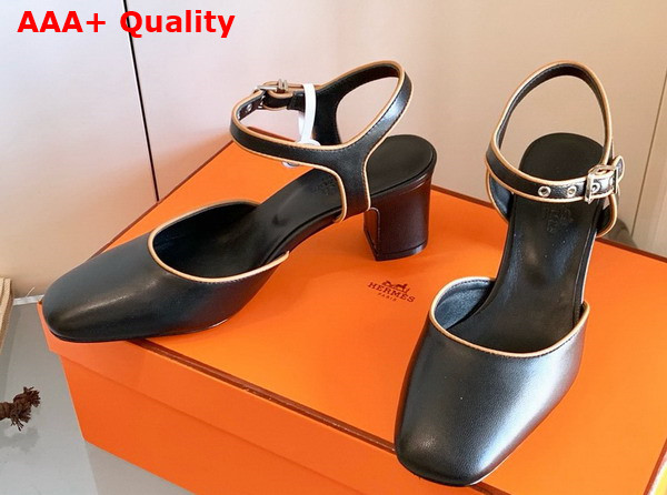 Hermes Kamilla 60 Pump Noir Jaune Malawi Goatskin and Nappa Leather Replica