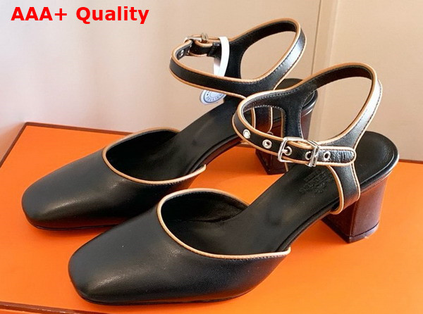 Hermes Kamilla 60 Pump Noir Jaune Malawi Goatskin and Nappa Leather Replica