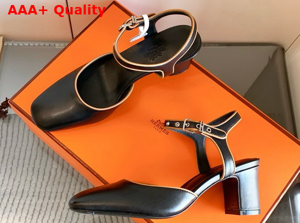 Hermes Kamilla 60 Pump Noir Jaune Malawi Goatskin and Nappa Leather Replica