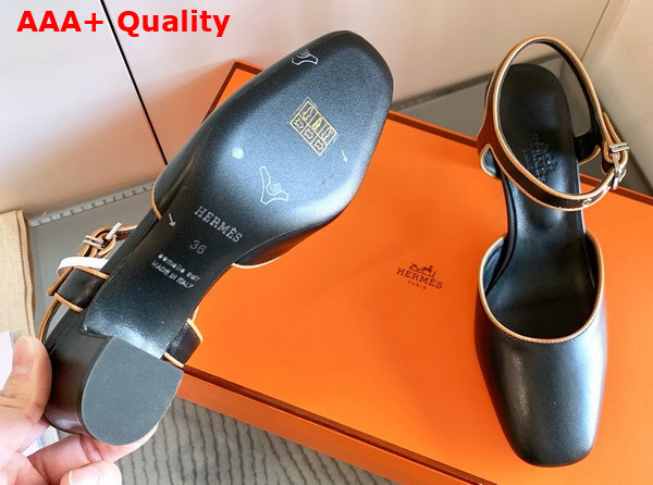 Hermes Kamilla 60 Pump Noir Jaune Malawi Goatskin and Nappa Leather Replica