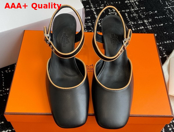 Hermes Kamilla 60 Pump Noir and Jaune Malawi Goatskin and Nappa Leather Replica