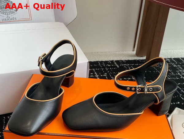 Hermes Kamilla 60 Pump Noir and Jaune Malawi Goatskin and Nappa Leather Replica