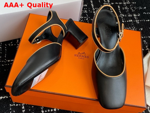 Hermes Kamilla 60 Pump Noir and Jaune Malawi Goatskin and Nappa Leather Replica