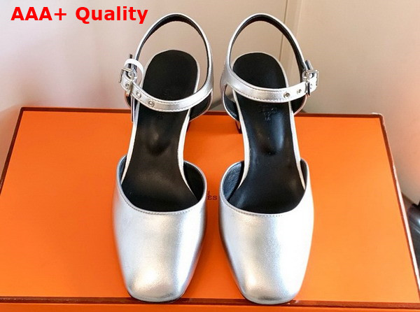 Hermes Kamilla 60 Pump Silver Goatskin and Nappa Leather Replica