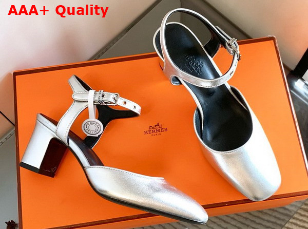 Hermes Kamilla 60 Pump Silver Goatskin and Nappa Leather Replica