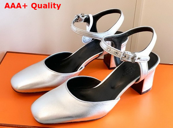 Hermes Kamilla 60 Pump Silver Goatskin and Nappa Leather Replica