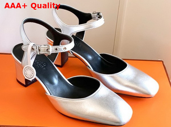 Hermes Kamilla 60 Pump Silver Goatskin and Nappa Leather Replica