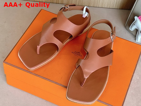 Hermes Karen Sandal in Gold Brown Calfskin Replica