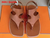 Hermes Karen Sandal in Gold Brown Calfskin Replica