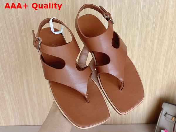 Hermes Karen Sandal in Gold Brown Calfskin Replica