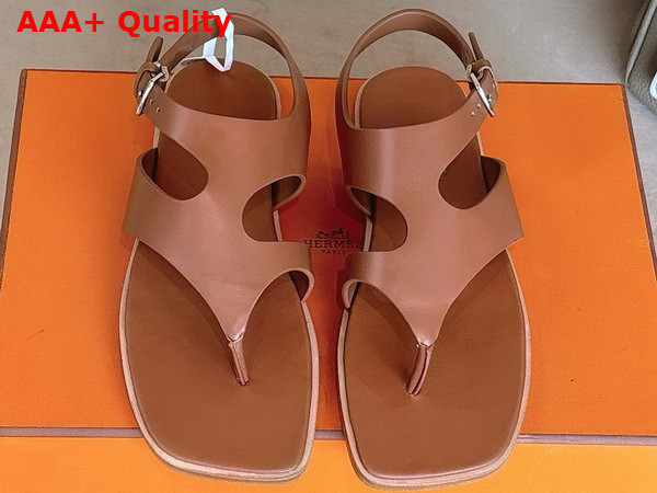 Hermes Karen Sandal in Gold Brown Calfskin Replica